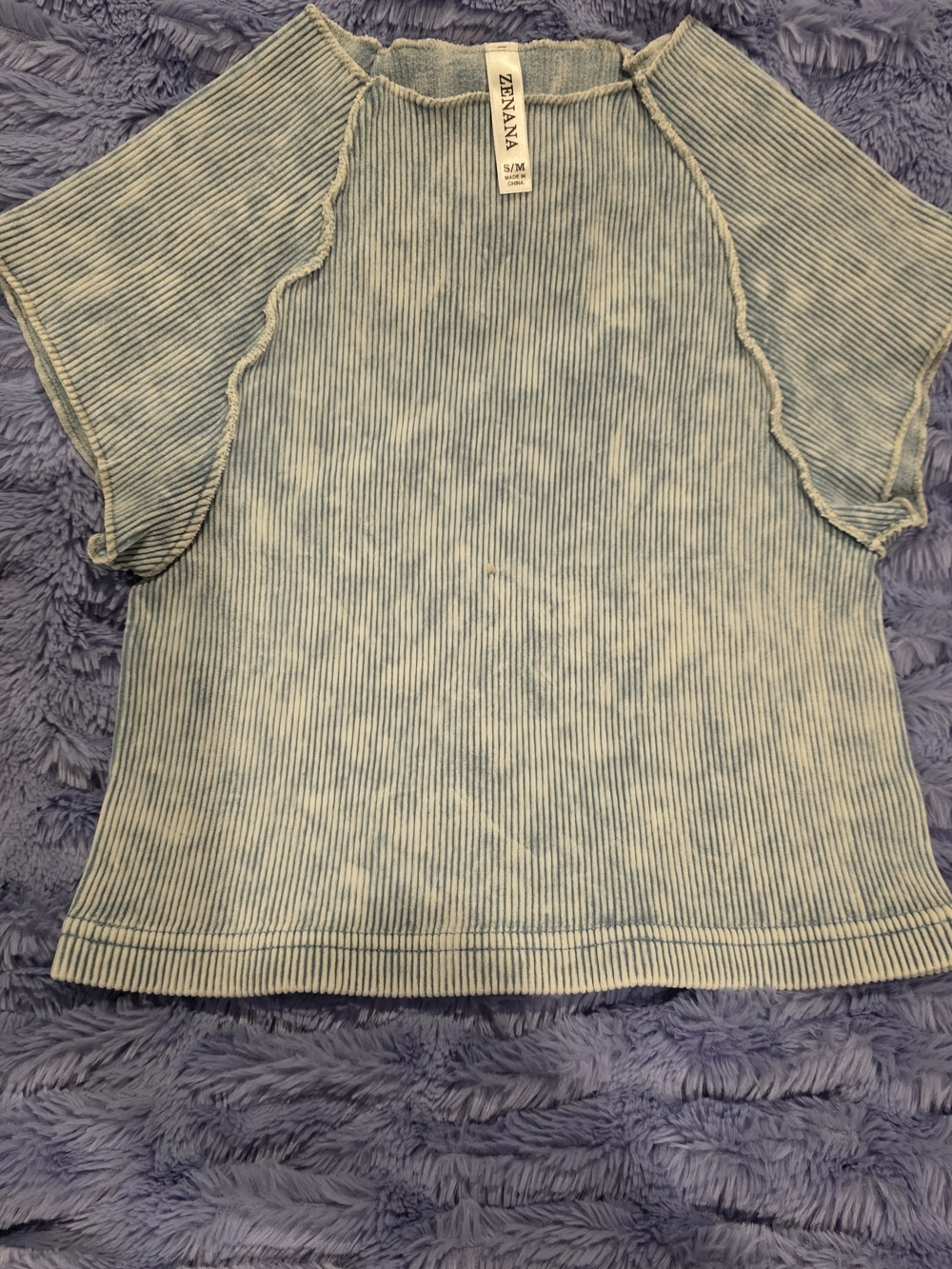 Zenana Outfitters Light Blue Striped Crop Top Size S/M